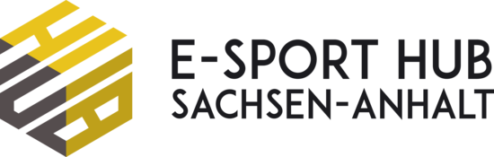 Logo vom E-Sport Hub: Würfel der das Wort Hub zeigt sowie Schriftzug
