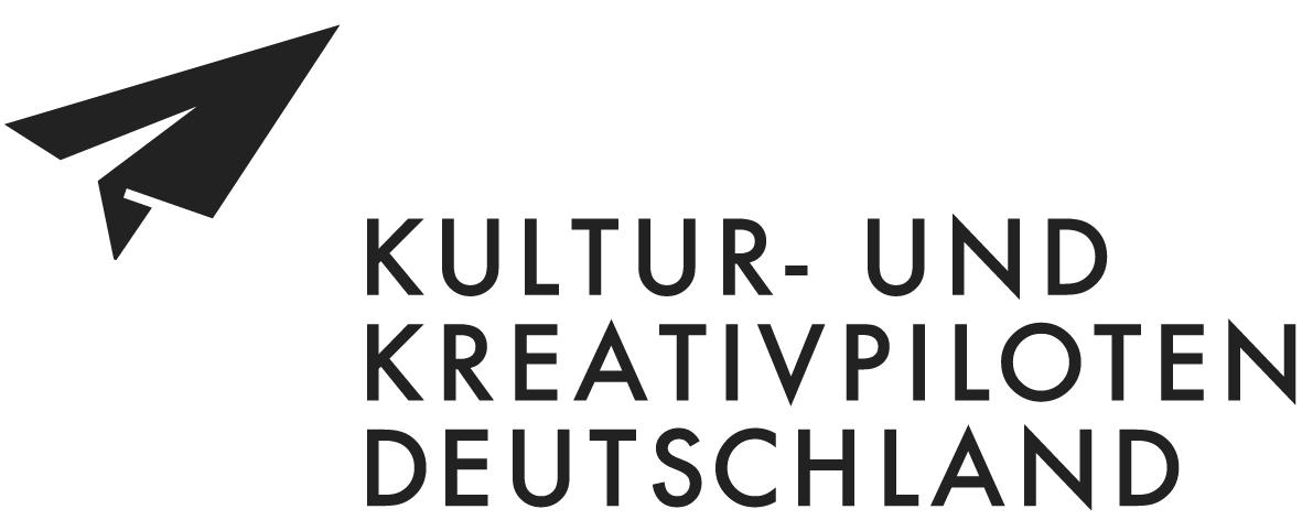 Schwarz-weißes Logo: Papierflieger und Schriftzug